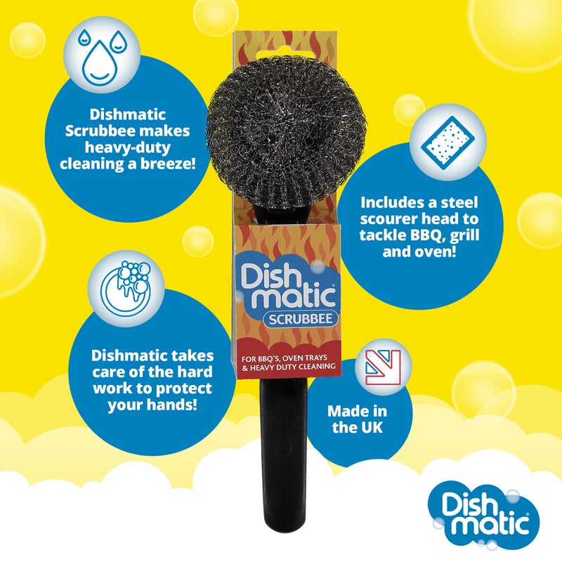 Dishmatic Scrubbee Washing-Up Stainless Steel Scourer for BBQ, Grill, Oven â€“ Kitchen Washing-Up Handle with Easy-Grip Handle - Image 2